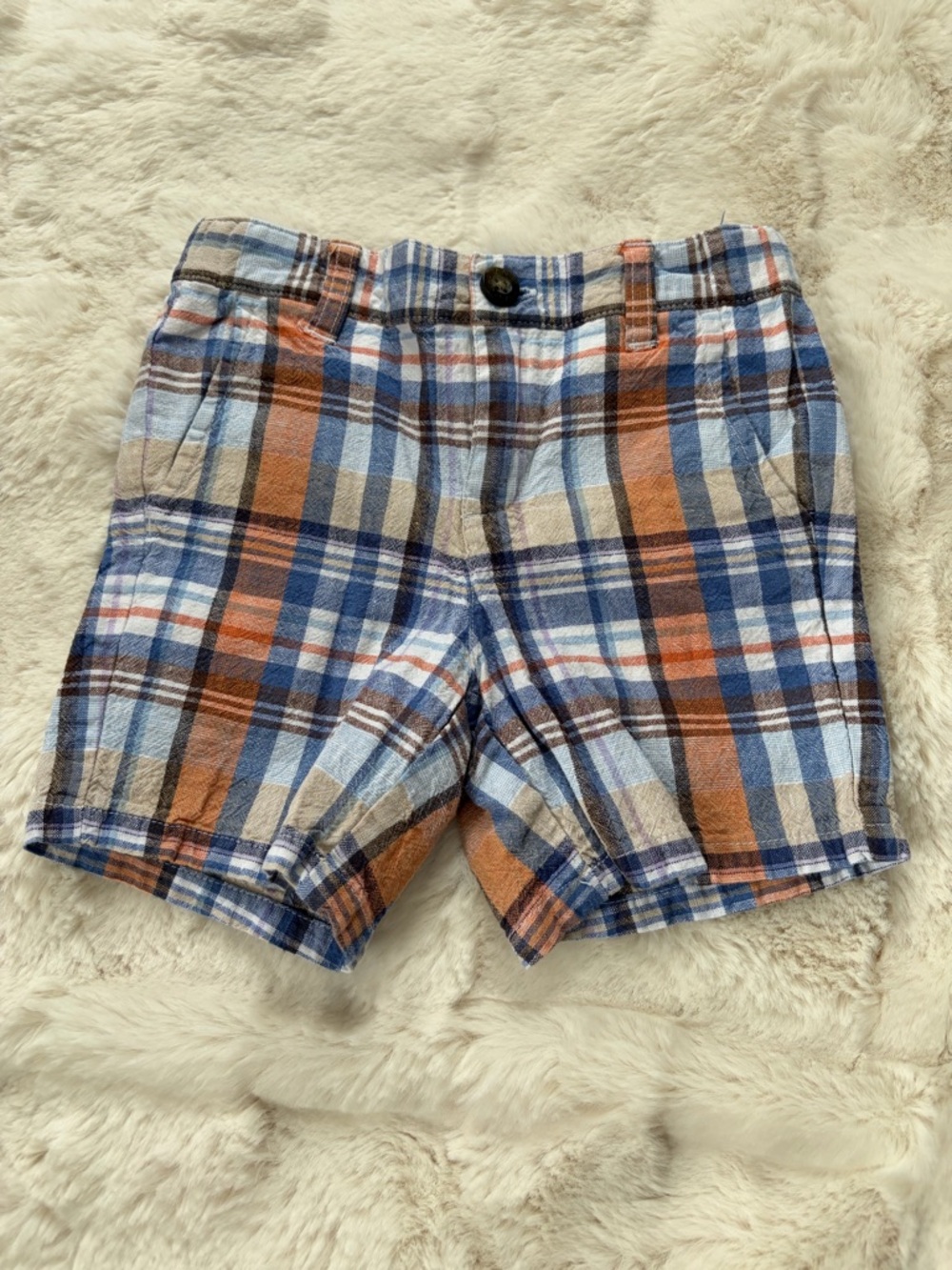 Janie and Jack Blue, Brown and Orange Plaid Button-Up Shorts